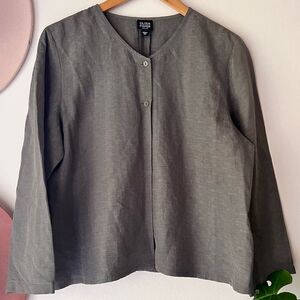 EILEEN FISHER‎ jacquard silk linen blend cardigan top button Women's SIZE LARGE